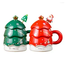 Mugs Christmas Tree Mug Cute Santa Claus Ceramic Home Office Coffee Milk Tea Cups With Santas Teaspoon