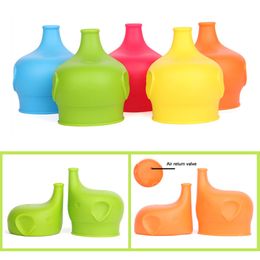 Elephant-Shaped Silicone Cup Lids For Children Kids Drink Bottle Stretchable Proof Leak Silicone Straw Cup Covers Bottle Cover