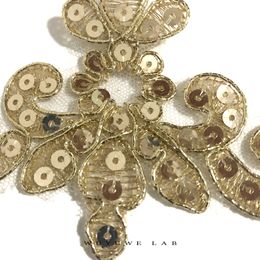 2Yards Gold Sequins Lace Flower Applique Trim Edge Handmade DIY Material Wedding Clothing Applique Flowers Trimmings 7.5cm