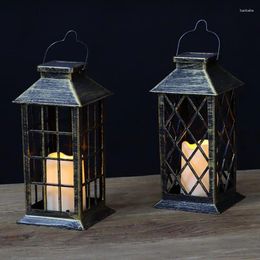 Candle Holders Solar Lanterns Hanging Metal Waterproof Lights Flameless Garden Lantern For Patio Fence Tree