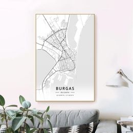 Burgas City Map Black and White Print Wall Art Canvas Painting Poster living room Home Decor