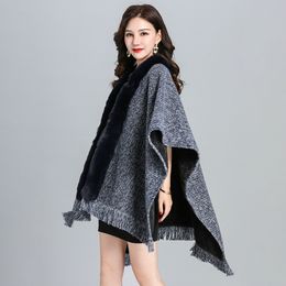 6 Colours Faux Rabbit Fur Collar Tassel Cloak Women Party Overcoat Long Autumn Shawl Cape Loose Winter Wear Poncho Coat