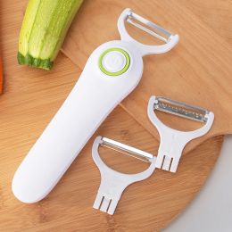 Peelers Fruit Vegetables Peeler with 3 Cutter Heads Skin Scraper USB Rechargeable Stainless Steel Safety Lightweight Home Kitchen Tool