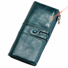 genuine Leather RFID Women Lg Wallets Name Engraving Card Holder Zipper Female Purse Multifunctial Coin Pocket Women Wallet C2SC#
