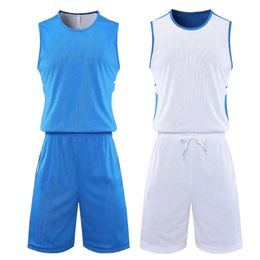 Double-sided High quality Men Basketball Set Uniforms Kits Sports Clothes Kids Reversed Basketball Jerseys College Tracksuits