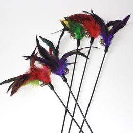 Hot Sale Cat Toys Random Color Make A Cat Stick Feather Black Pole Like Birds With Small Bell Natural 1PCS