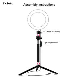 Photography LED Selfie Ring Light Dimmiable Phone Ring Lamp Set 6" 8" 10" for Video Live Studio Make Up Remote Control