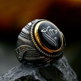 New Design Vintage 14K Gold Ethnic Style Rings for Men Women Fashion Black Stone Cross Ring Biker Charm Jewellery