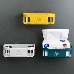 Toilet Paper Holders Punch-Free Toilet Paper Shelf Bathroom Kitchen Tissue Box Wall-Mounted Sticky Paper Storage Box Toilet Paper Holder Roll Paper 240410