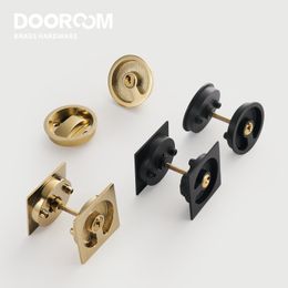 Dooroom Brass Sliding Door Handle Door Lock Set Kitchen Bathroom Wood Door Modern Inlaid Super Thin Shiny PVD Gold Matt Black