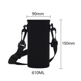 Sports Water Bottles Carrier Bag W/Strap Neoprene Water Holder Shoulder Strap Black Bottle Carrier Insulat Bag