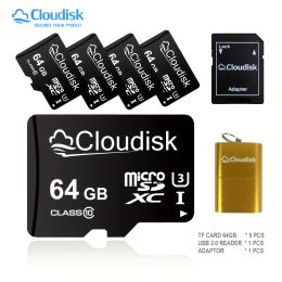 Cards Cloudisk 5Pack MicroSD Card 64GB 32GB 16GB 8GB 4GB 2GB 1GB MicroSDHC U3 U1 A2 A1 C10 UHSI MicroSDXC Memory TF Card With Adapter