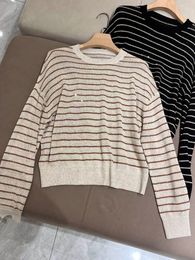 Women Knits Spring Linen Beaded brunello Round Neck Long Sleeve Sweaters