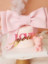 Pink Big Bow Angel Bear Hearts Love You Cake Topper for Valentine's Day Party Decorations Anniversary Love Gifts