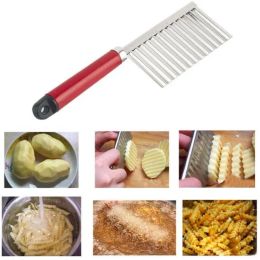 100pcs French Fry Fruit Tool Cutters Potato Dough Waves Crinkle Cutter Slicer Cut Slicers Kitchen Vegetable Carrot Chip Blade ZZ