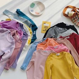 T-shirts 1-10T Cotton T Shirt For Boys Girls Spring Clothes Toddler Kid Baby Candy Colour Casual Plain Tee Stretch Basic tshirt Outfit 240410