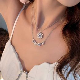 Pendant Necklaces 2 In1 Luxury Four Leaf Clover Pendant Necklace Steel Zircon Gold Colour Heart Jewellery Necklaces for Women Gift Wedding Jewellery 240410