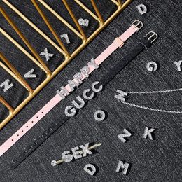 Rhinestone Slide Charms Letters For Jewelry Making Women Bracelet 8mm Alphabet AZ Pet Collar Necklace DIY Accessories Gift 240408
