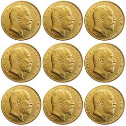 UK Rare Whole set 1902-1910 9pcs British coin King Edward VII 1 Sovereign Matt 24-K Gold Plated Copy Coins 251n