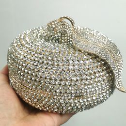 New Gold/Silver Rhinestone Evening Leaves Bag Luxury Clutch Women Diamond Cocktail Clutches Lady Apple Pattern Purse And Handbag