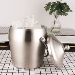 Metal Ice Bucket with Lid, Whisky Cooler,Double Ice Cube,Champagne Bucket with Lid, No Magnetic Wine Holder, Bar Accessories, 2L