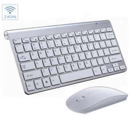 Combos Russian Version 2.4g Wireless Keyboard And Mouse, Ergonomics, Portable Full Size, USB Interface, Highend Fashion Silvery White