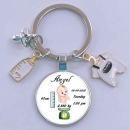 Round baby DIY name birth date weight time newborn height commemorative baby statistics key ring gift for new mother