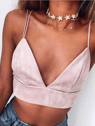 Women's Tanks Camis Bralette Crop Top Summer Sexy Pink Shoulder Strap Velvet Camisol Womens Tank Top J240409