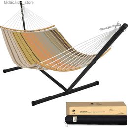 Hammocks 12 foot double quick drying hanger with curved bamboo extender pole outdoor courtyard two person hanger 450 pound capacityQ