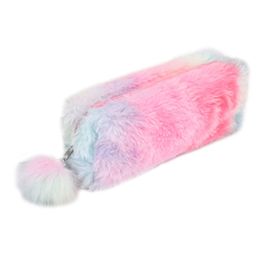 Cute Girl Plush Pencil Case Fuzzy Fluffy Makuep Pouch Coin Purse Stationery Storage Bag Portable for Xmas Birthday Gift