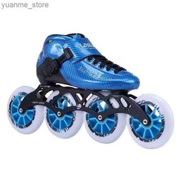 Inline Roller Skates Professional Carbon Fiber Inline Roller Skates Shoes Speed Racing Sport Sneakers Blue Black Four-Wheel Three-Wheel Y240410