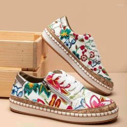 Casual Shoes 2024 Women Elegant Floral Print Lace Up Flats Spring Female Fashion