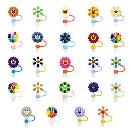 sun flowers cartoon straw toppers cap decoration party straw cover 8mm 10mm reusable straws dust plug gift