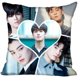 Best Sell Cha EunWoo Kpop Pillow Case For Home Decorative Pillows Cover Invisible Zippered Throw PillowCases 45X45cm