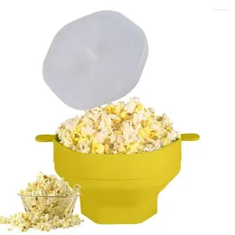 Bowls Creative Silicone Popcorn Bowl With Lid And Handle Foldable Home DIY Microwaveable Maker Baking Bucket