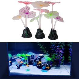Fluorescent Artificial Glowing Lotus Leaf Mushroom Ornament Luminous Silicone Plant Aquarium Decor Fish Tank Accessories