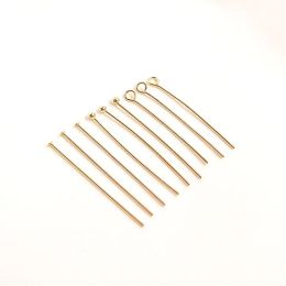 50PCS 14K Gold Color Plated Brass Needles Ball Flat Eye Head Pins Connect Beads Pins High Quality Jewelry Accessories Findings