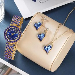 Wristwatches Women Watch Fashion Luxury Rhinestone Quartz Heart Jewellery Set Female Dress Clock Montre Femme Gift For Mom Her