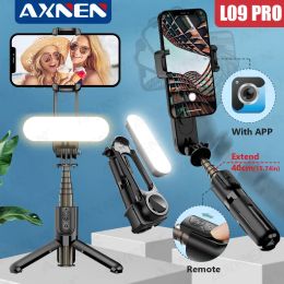 Monopods AXNEN L09 PRO Wireless Bluetooth Selfie Stick Tripod Handheld Gimbal Stabilizer Monopod with Fill Light Shutter for IOS Android
