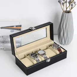 Watch Boxes VANSIHO Fashion 6 Grids PU Leather Storage Box Zipper Bamboo Aluminium Alloy For Choose Case