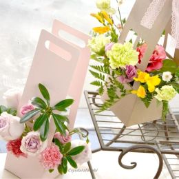 10pcs Waterproof Portable Hollow Hand Carry Kraft Paper Flower Box Holiday Bouquet Box DIY Flower Packaging Material