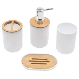 Bath Accessory Set 4Pcs/1Set Bathroom Accessories Soap Dispenser Bottle Dish Toothbrush Cup Imitation Resin Plastic Combination Suit