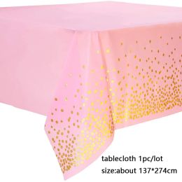 137*274cm Rose Gold Tablecloth Gold/silver Dot table cover for adult Happy Birthday Party Supplies Wedding decorations