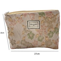 Large Capacity Vintage Jacquard Cosmetic Bag Canvas Pouch Women Portable Clutch Makeup Case Mask Organizer Travel Wash Bag