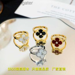 High End Vancefe Brand Designer Rings for Women S925 Sterling Silver Red Black Agate Ring High Edition Four Leaf Grass Ring Full Senior Brand Logo Designer Jewelry