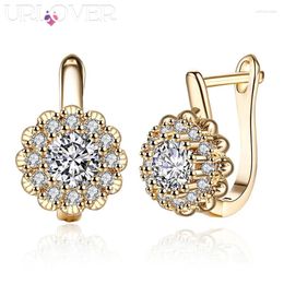 Backs Earrings URLOVER 925 Sterling Silver Earring For Woman Round Flowers Zircon Gold Clip Lady Fashion Party Wedding Jewellery