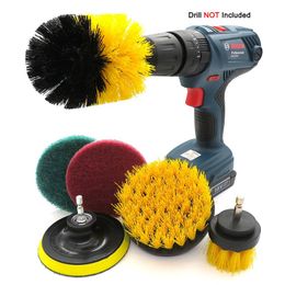 6Pcs Drill Brush Kit Power Scrubber Brush Scouring Pads and Scrub Sponge All Purpose for Car Sofa Kitchen Bathroom Etc