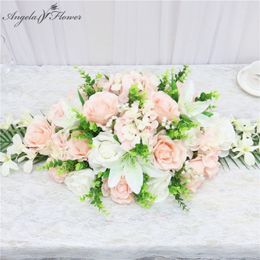90CM Artificial Flower Row Conference Wedding Table Centerpieces Floral Rose Lily Hydrangea Plants Leaf Arrangement Party Decor