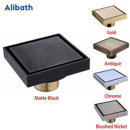 100% Solid Brass Square Bathroom Shower Floor Drain Tile Insert Invisible Water Philtre Black Gold Chrome Nickel Brushed.