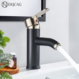 Black Golden Bathroom Basin Faucets Single Handle Bathroom Vessel Sink Tap Hot Cold Mixer Basin Sink Tap Deck Mount